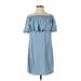 Sugar Lips Casual Dress - Mini Off The Shoulder Short Sleeve: Blue Print Dresses - New - Women's Size Small