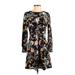 Ann Taylor LOFT Casual Dress - A-Line High Neck 3/4 sleeves: Black Floral Dresses - Women's Size 4 Petite