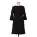 Lauren by Ralph Lauren Casual Dress - A-Line Crew Neck 3/4 sleeves: Black Solid Dresses - Women's Size 8