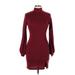 She + Sky Casual Dress - Mini High Neck Long sleeves: Burgundy Solid Dresses - Women's Size Medium