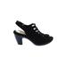 Croft & Barrow Heels: Slingback Chunky Heel Casual Black Print Shoes - Women's Size 10 - Open Toe