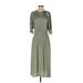 Current Air Casual Dress - Midi Tie Neck 3/4 sleeves: Green Solid Dresses - Women's Size Small