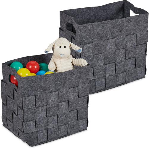 Aufbewahrungskorb 2er Set, faltbare Regalbox, Bad, Spielzeug, HxBxT: 30x30x24 cm, Filzkorb mit