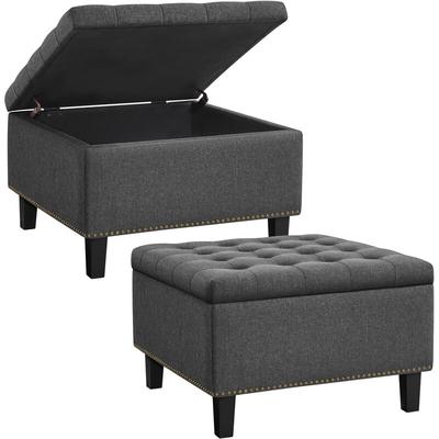 Sitzhocker mit Stauraum, Faltbare Sitztruhe, Aufbewahrungsbox, Fußbank Truhen Fußhocker, Leinen, 90 Image
