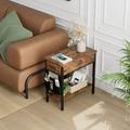 LUNSY Beistelltisch mit klappbarer Tischplatte, Couchtisch & Nachttisch, mit Ablage und Stofftasche, ideal für Wohnzimmer Schlafzimmer Retro
