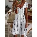 Robe mi-longue Femme Robe casual Manche Courte Eté Printemps - Vacances mode Décontractées Patchwork Imprimer Cachemire Pois Rayé Papillon Col V Ceinture Non Incluse Ample 2023 Noir et Blanc Rayures