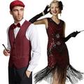 Rétro Vintage Les rugissantes années 20 1920s Robe à clapet Tenue Gilet Déguisements de couple Gatsby le magnifique Gentilhomme Homme Femme Paillettes Franges Nouvel an Soirée Fête scolaire Costume