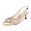 Femme Escarpins Satin Slingback Chaussures de confort Chaussures de mariée Strass Cristal Talon de chaton Bout pointu Elégant Satin Boucle Blanche Ivoire Argent