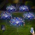 Lampes solaires de jardin en plein air feux d'artifice 5 pack 120 led lampes solaires piquet décoratif avec télécommande 8 modes diy paysage lumière lampes étanches pour allée chemin jardin pelouse