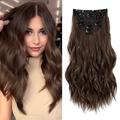 extensions de cheveux à clips 6 pcs naturel cheveux doux se mélange bien extensions de cheveux postiches longs ondulés brun foncé