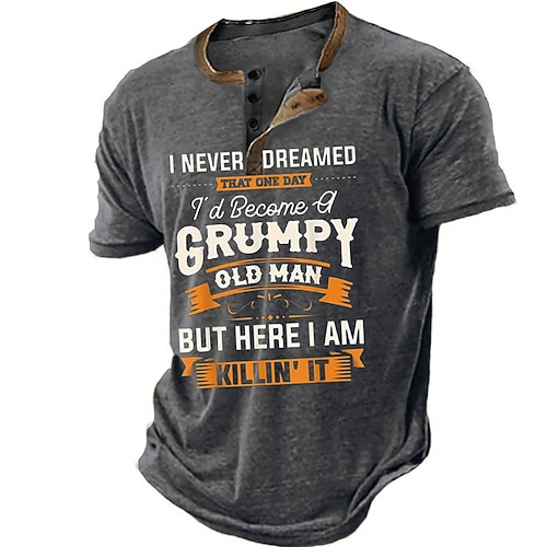 Chemise Henley graphique amusante pour homme 'Vieux grincheux' - T-shirt de style de vie à manches courtes