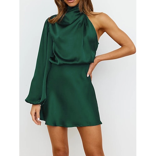 robe de soirée mini pour femme, asymétrique, manches longues, blouson vert, robe de cocktail