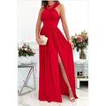 robe de soirée de Saint-Valentin pour femme robe d'invité de mariage robe longue robe maxi vin rouge beige sans manches couleur pure dos nu printemps été col licou