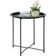 Folding Tray Metal Side Table Black Round End Table Cyan Sofa Small Accent Fold-able Table Round End Table Tray Next to Sofa Table Snack Table for Living Room and Bed Room