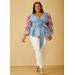 Plus Size Crochet Sleeved Chambray Top