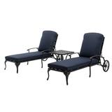 Villeston Outdoor Chaise Lounge Chair Cast Aluminum Lounge Chairs with Wheels and Adjustable Reclining Set of 2 with Navy Cushions and 1 Side Table