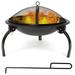 Fire Pit 21 Outdoor Patio Steel Fire Pit Wood Burning BBQ Grill Firepit Bowl with Round Mesh Spark Screen Cover Fire Poker