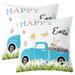 YST Happy Easter Throw Pillow Covers Kawaii Easter Bunny Pillow Covers Easter Eggs Decorative Pillow Covers Spring Floral Butterfly Blue Truck Cushion Covers for Kids 22x22 Inch Pack of 2