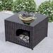 RUNFAYBIU Patio Coffee Table Outdoor End Table Wicker Rattan Glass Top with Grey Wicker