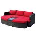 Direct Wicker PAL-1202-Red 4-Piece Patio Brown Wicker Daybed Set With Side Table Red Cushion Cover