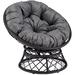GEROBOOM Comfy Rattan Wicker Papasan Circle Chair Living Room Chair Swivel Saucer Ideal for Patio Bedroom Living Room Indoor and Outdoor Grey Frame with Black Cushion