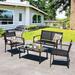 4 Pieces Patio Furniture Set All Weather Textile Fabric Outdoor Conversation Set with Glass Coffee Table Loveseat 2 Single Chairs for Home Garden Lawn Porchï¼ˆBlackï¼‰