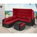 Haverchair Rattan Patio Furniture Set 7 Pieces with Retractable Canopy Wicker Sectional Sofa Set Daybed Outdoor Furniture Set with Adjustable Backrest and Cushions Storage Table Red