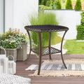 RUNFAYBIU Outdoor Patio Wicker Coffee Table Outdoor End Table Rattan Bistro Table with & Poly Lumber Table Top Square for Outside Balcony Porch Backyard Deck Brown