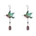 2pcs Colorful Glass Metal Garden Wall Art Decoration Hanging Hummingbird Wind Chimes