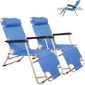 Set of 2 Portable Reclining Lounge Patio Chairs Folding Outdoor Chairs for Outdoor Lawn Beach Pool Camping Blue