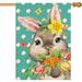 Easter Bunny Garden Flag 12x18Inch Burlap Double Sided Polka Dot Spring Easter Rabbit with Tulips Flowers and Carrots Flags Spring Summer Farmhouse Seasonal Outdoor Flag