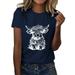 Uuszgmr T Shirts For Women Ladies Summer Short Sleeve Crew Neck Animal Letter Graphic Printed T Shirt Top Casual Tunic Blousetops Dressy Casual Dark Blue Size:Xxl