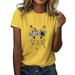 Uuszgmr Womens T Shirt Casual Easter Little Cute Bunny Print Solid Color Crew Neck Short Sleeves Loose T Shirt Blouse Topstops Dressy Casual Yellow Size:Xxxl