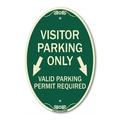 SignMission Designer Oval Series Sign - Parking Area Sign Visitors Parking Only Valid Parking Permit Required with Both Side Down Arrow | Green & Tan 12 X 18 Heavy-Gauge Aluminum Architectural Sign