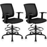 Ergonomic Drafting Chair with Foot Ring Computer Mesh Chair Standing Desk Chair with Armrests and Lumbar Support Tall Stool Chair for Office Black (2 Pack)