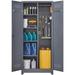 RUNFAYBIU Broom Closet Cabinet with Locking Doors Metal Cabinet with Hanging Rod Garage Cabinet with Hook Tool Cabinet (Grey&White 65\u201CH)