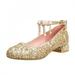 WOLLED Little Kids Girls Dress Pumps Shoes Glitter Sequins Princess Low Heels Mary Jane Party Dance Shoes