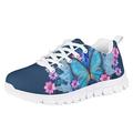 Suhoaziia Sneakers for Kids with Designs Novelty Girls Blue Butterfly Flower Graphic Print Shoes Low Top Comfortable Platform Tennis Lace Up Flats Size 11.5