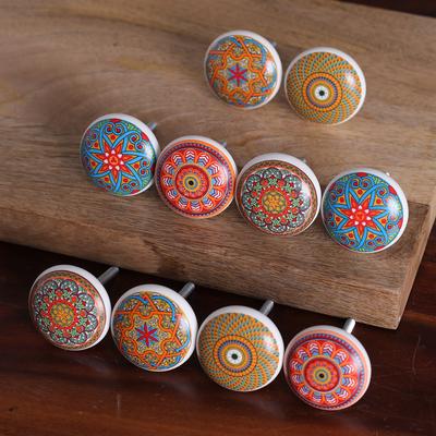 '10 Hand-Painted Ceramic Knobs with Moroccan-Style Designs'