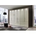 Loft 6 Door 9 Drawer Bi Fold Wardrobe in Oak and Magnolia Glass - W 300cm