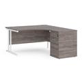 Maestro 25 Right Hand Ergonomic Office Desk 1400mm with White Cantilever Frame and Office Desk High Pedestal - Grey Oak