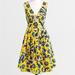 J. Crew Dresses | J. Crew Pique Yellow Floral Sunflower Fit & Flare Preppy Tank V-Neck Dress 6 | Color: Black/Yellow | Size: 6