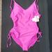 Jessica Simpson Swim | Jessica Simpson Nwt One Piece Pink Bathing Suit With Side Ties | Color: Pink | Size: M