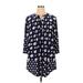Ice Silk Casual Dress - Shift V Neck 3/4 sleeves: Blue Polka Dots Dresses - Women's Size 1X