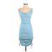 Fashion Nova Casual Dress - Mini Cowl Neck Sleeveless: Blue Solid Dresses - Women's Size Small