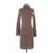 Magaschoni Casual Dress - Sweater Dress Turtleneck Long sleeves: Brown Print Dresses - Women's Size Small