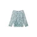 Tom Tailor knit pullover inside printed Damen green abstract leaf print knit, Gr. L, Baumwolle