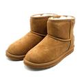 OOG Boots Damen Lederboots Lederstiefel, Klassiker, Mini Boots, Schneestiefel echtes Leder, warme, Fell gefütterte Winterschuhe, rutschfeste, Flache, bequem und Kurze Stiefel (58541Camel, numeric_39)