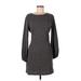 R. Vivimos Casual Dress - Mini Crew Neck Long sleeves: Gray Marled Dresses - Women's Size Large