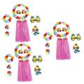 SOIMISS 24 Pcs Hawaiian Outfit Prom Suits Hawaii Clothes Hawaii Hula Skirt Hawaiian Costume Tropical Keychain Hawaiian Grass Skirts Tropical Hula Dance Luau Hula Costumes Pink Make up